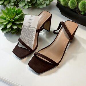 The Drop Brown Suede High Heel Sandals Sz 6 Minimalist Chic Versatile Sleek